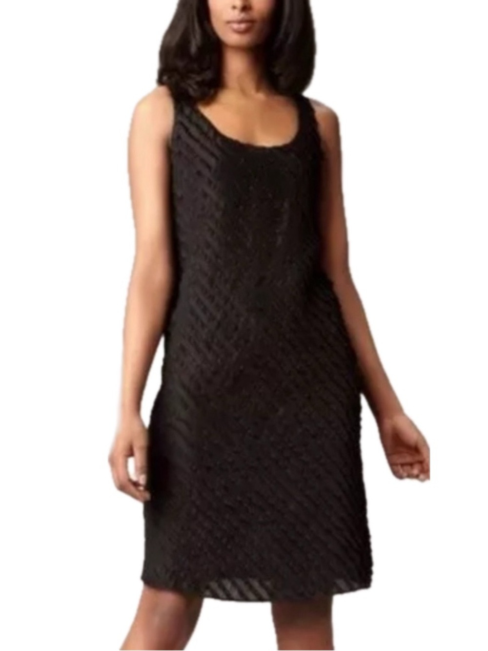 Eileen Fisher Black Ruffled 100% Silk Scoopneck Tank Dress, 4